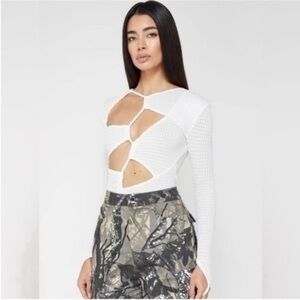 Maniere De Voir White Cut-Out Bodysuit